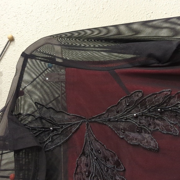 Sheer mesh shirt dress black red embroidered XL women's fairy core academia goth - Picture 3 of 10